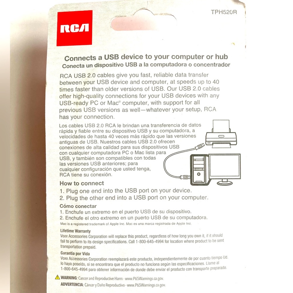 NEW RCA USB 2.0 A to B Cable Computer /Laptop to Printer, 6 ft - Picture 3 of 3